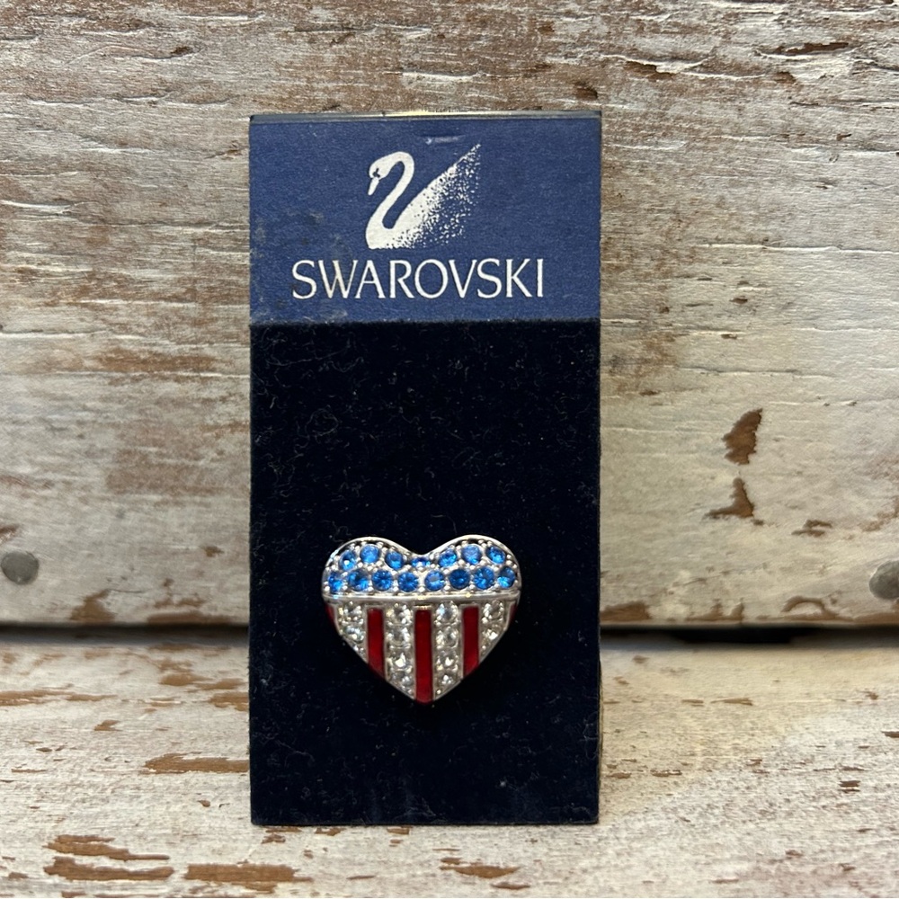 Swarovski Brave Heart Lapel Pin Sparkly Patriotic Piece On Card
